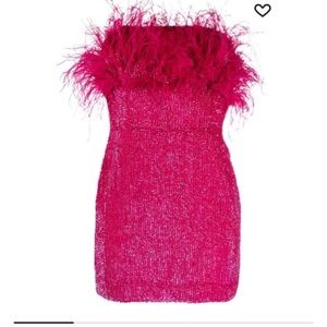 Retrofete Ostrich Feather Hot Pink Sequin-Embellished Mini Dress XXS